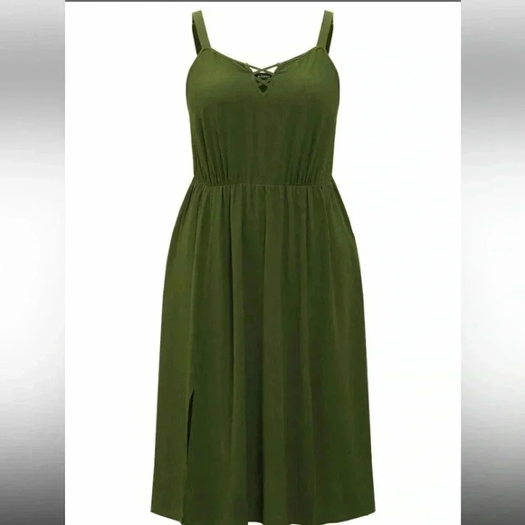 NWT!Army green crisscross spaghetti strap split hem dress size 26 or 4X - Picture 8 of 10